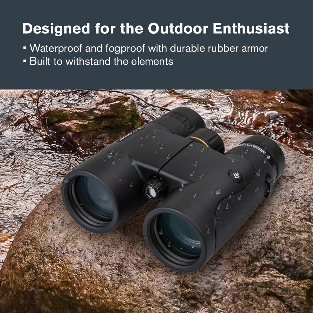 Celestron 72323 Nature DX 10x42: prismáticos para Exteriores y para observar Aves, con Revestimiento múltiple Completo y prismas BaK-4, Carcasa revestida de Goma y Resistente al Agua y el vaho