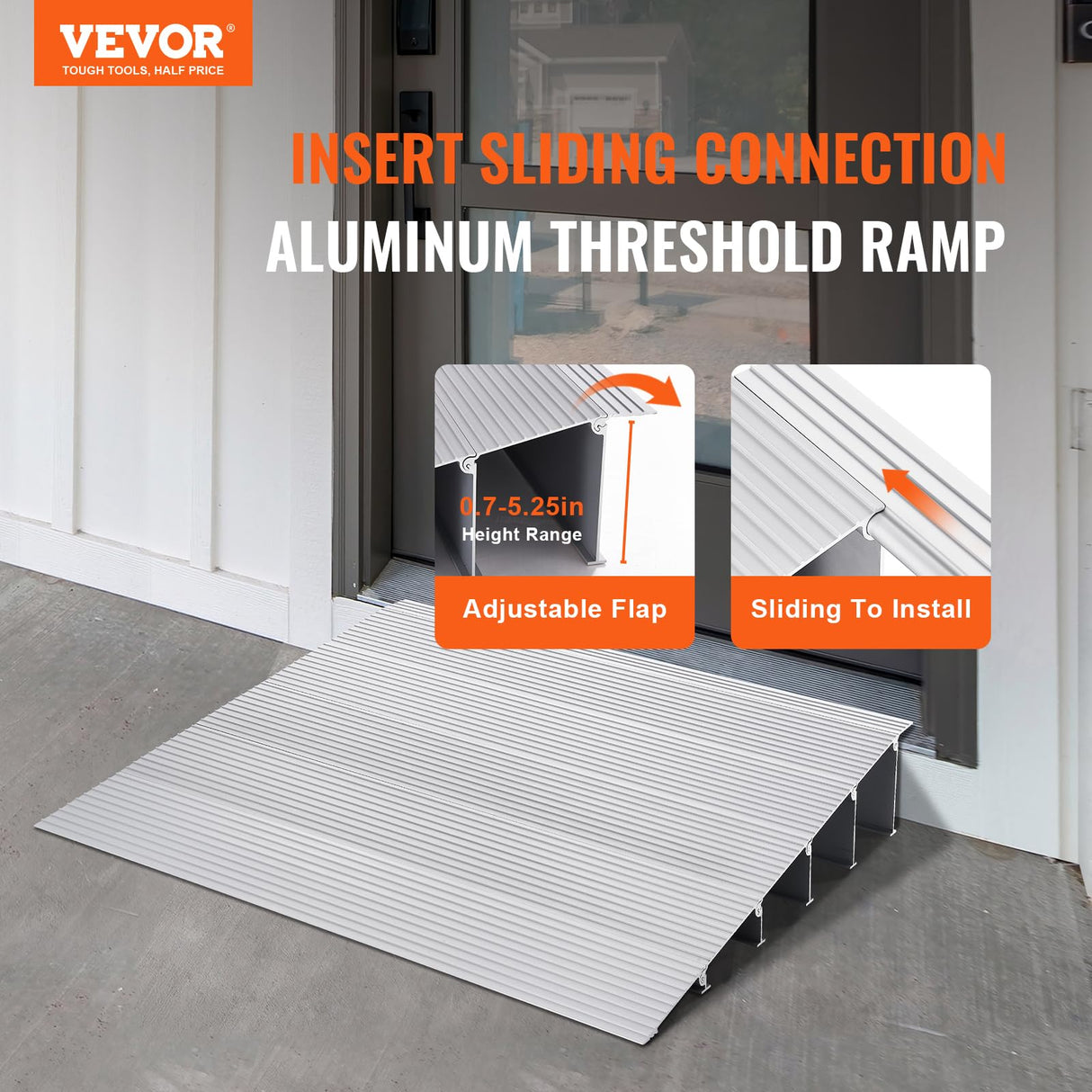 VEVOR Rampa de Umbral Altura de 12,7cm, Rampa de Aluminio para Bordillos Entrada, Capacidad de Carga de 362,8kg, Rampa Modular Ajustable de Aluminio para Sillas de Ruedas, Scooters, Sillas Eléctricas