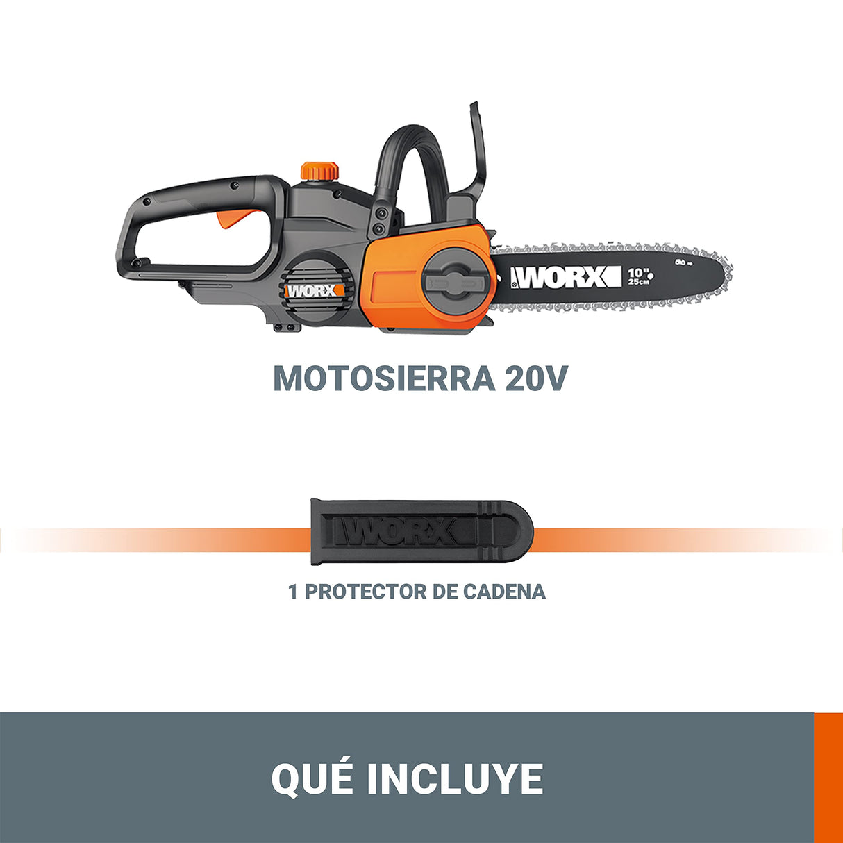 WORX WG322E.1 Sierra de cadena con batería (20 V, Práctica sierra para madera, Para uso en el jardín y trabajos de construcción con tensión de cadena automática), 25 cm de longitud de corte