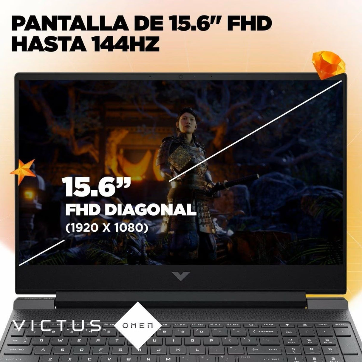 HP Victus 15-fa2002ns - Ordenador portátil Gaming de 15.6" FHD (Intel Core i5-13420H, 16GB RAM, 512GB SSD, NVIDIA GeForce RTX 3050, FreeDOS) Black- Teclado QWERTY Español