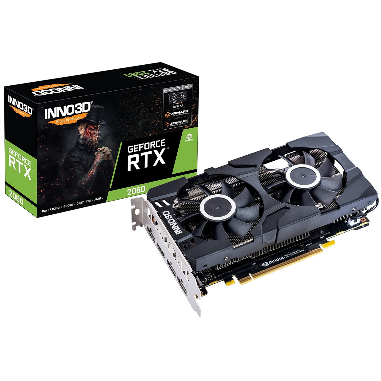 Inno3D NVIDIA N20602-06D6-1710VA15L Tarjeta de vídeo GeForce RTX 2060 Twin X2 6 GB GDDR6 192bit, 1680 MHz, HDMI, 3 x DP, 1 x 8 Pines, 2 Ranuras, 2 Ventiladores, 160 W