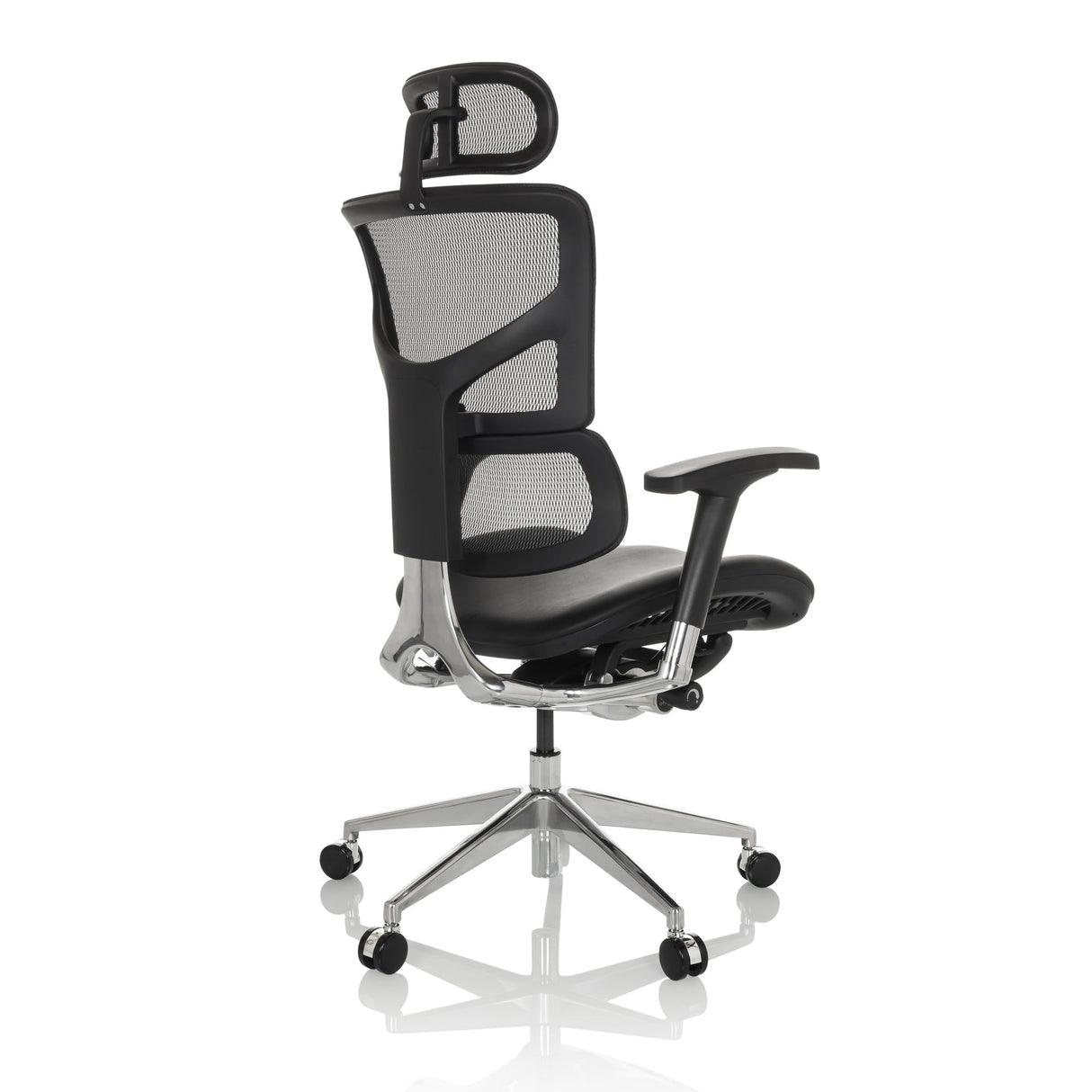 hjh OFFICE Silla de Oficina Profesional Ergo-U2 LM Silla giratoria ergonómica de Cuero, Apoyo Lumbar Flexible, Respaldo Regulable en Altura, Respaldo de Rejilla Negro 651102