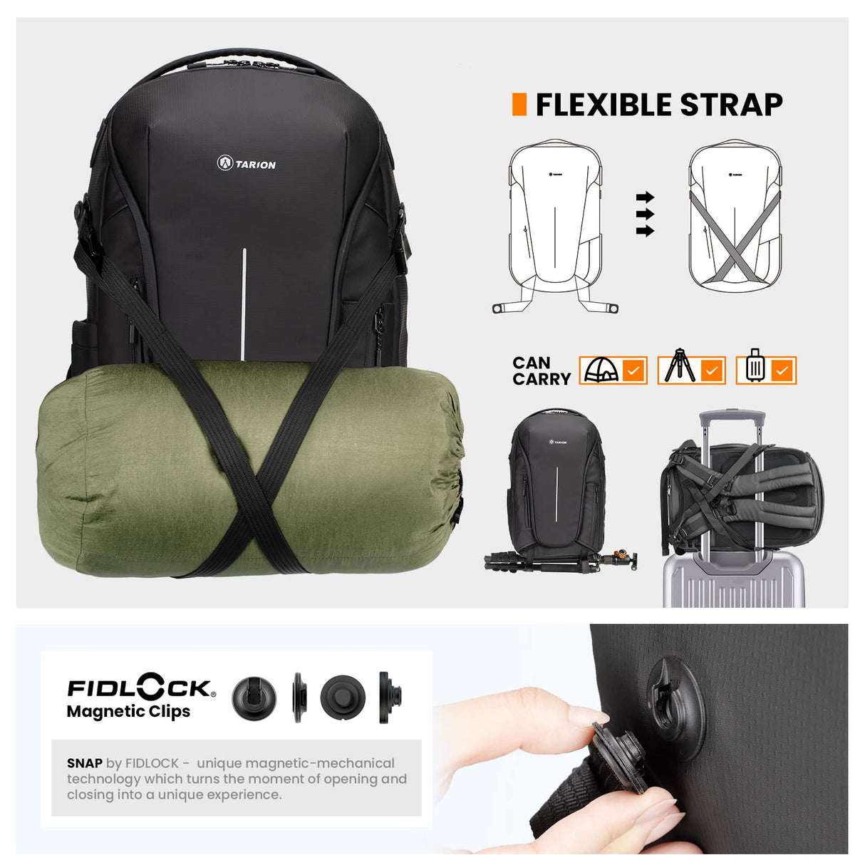 TARION ZONE Mochila para cámara Bolsa para cámara de gran capacidad con compartimento para computadora portátil de 15.6 '' Mochila profesional impermeable para fotografía