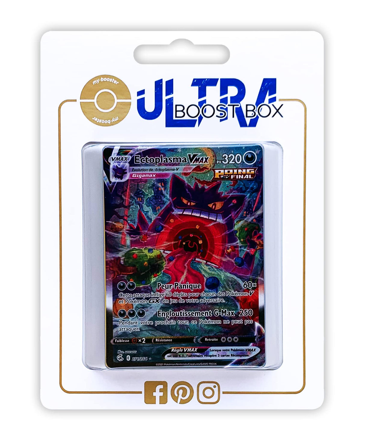 Ectoplasma VMAX (Gengar VMAX) 271/264 Golpe Brusco Alternativo Pokémon Gallery Secreta - Myboost X Épée et Bouclier 8 - Poing de Fusion Box de 10 Cartas Pokémon Francés