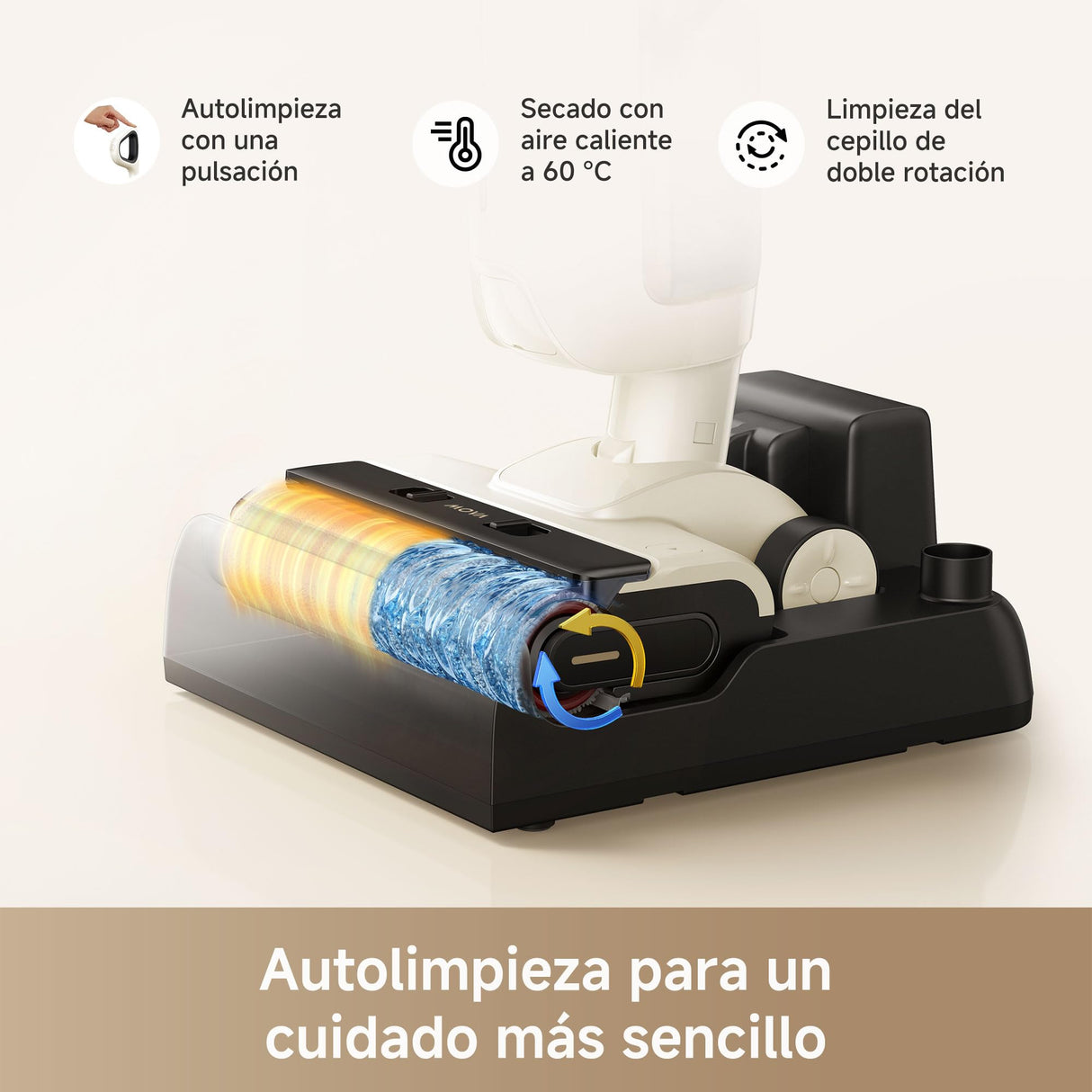 Mova K30 Aspiradores en Seco y Húmedo, Succión de 18000 Pa, Alcance Plano de 180 Grados, Limpieza de Borde a Borde, Secado con Aire Caliente, Autolimpieza con una Sola Pulsación, Diseño Ligero