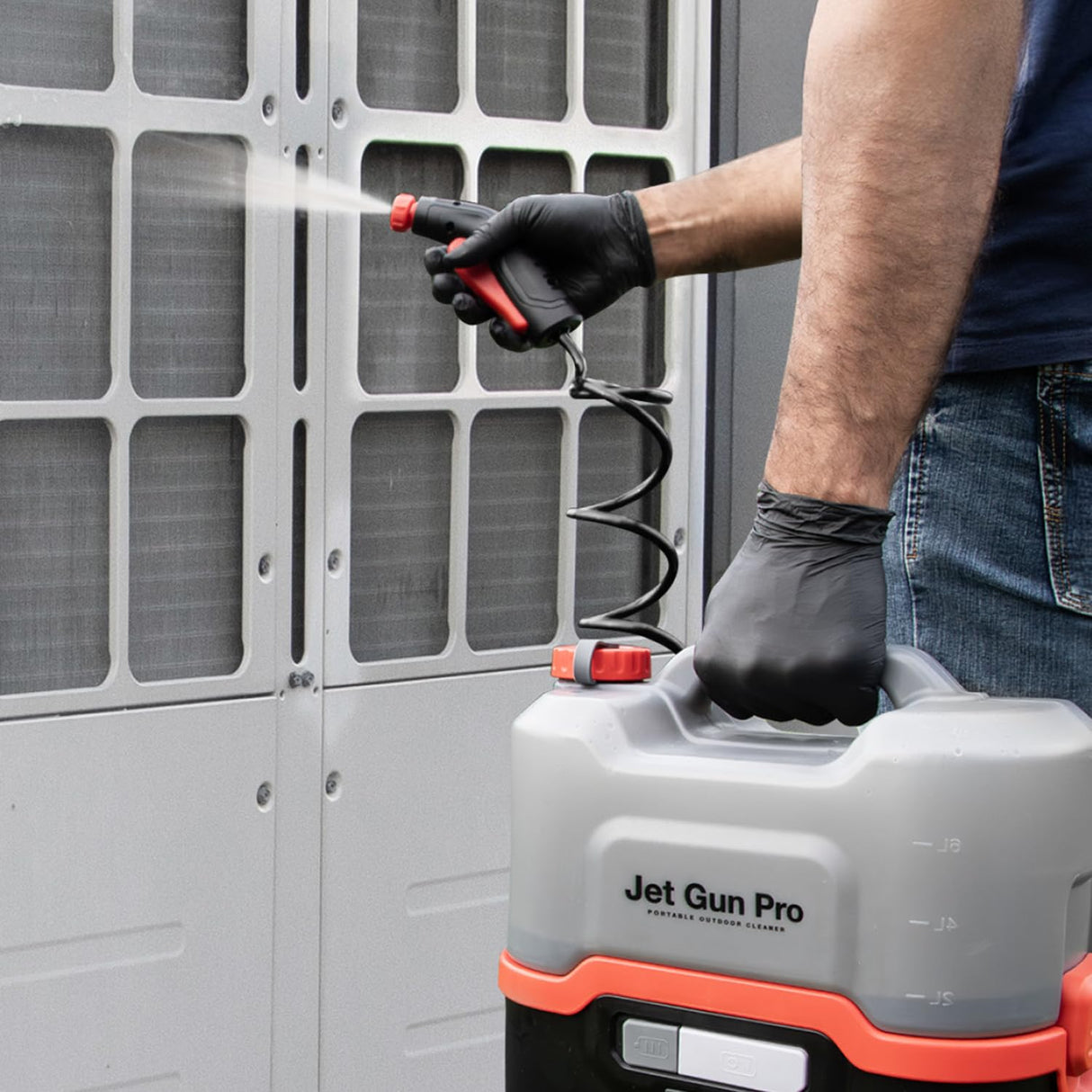 ERRECOM Kit Limpieza Completa Aire Acondicionado: JET GUN PRO+ Hidrolimpiadora Portátil, Clima-Net 1L Limpiador Unidad Interna/Externa, A/C Tabs Pastillas, Cover Protección Paredes Wally, Guantes