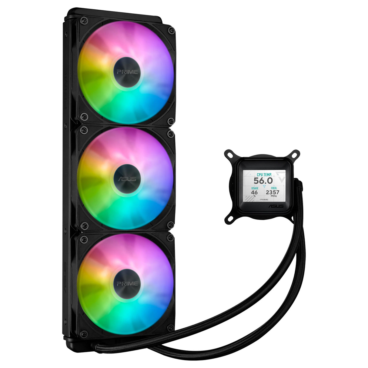 ASUS Prime LC 360 ARGB LCD - Sistema de refrigeración líquida para CPU todo en uno con pantalla LCD, bomba Asetek de alto rendimiento, motor robusto, ventiladores conectables en cadena