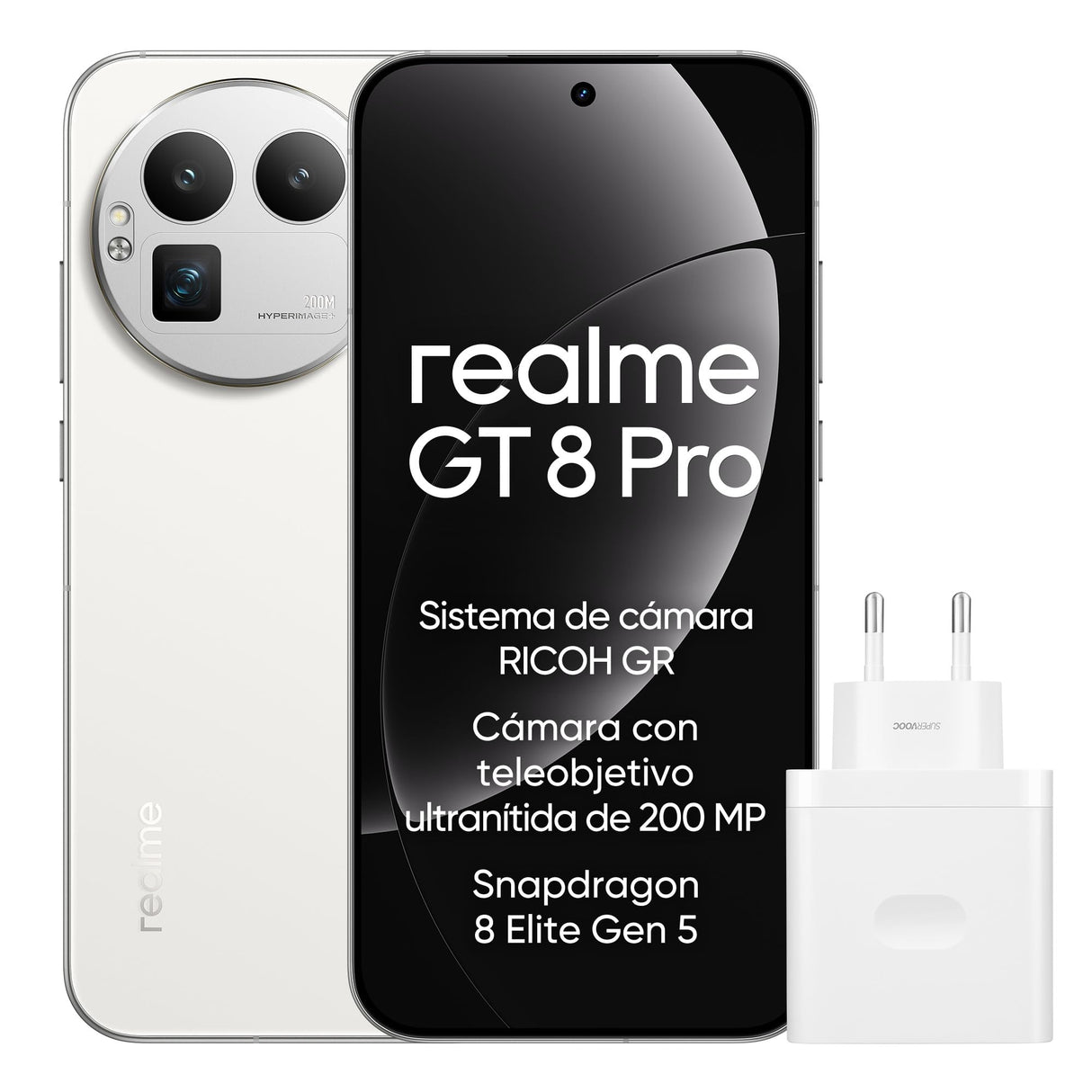 realme GT 8 Pro Smartphone 12GB+256GB, Sistema de cámara RICOH GR, Cámara con teleobjetivo ultranítida de 200 MP, Snapdragon 8 Elite Gen 5, Batería Titan de 7000 mAh, con Adaptador, Blanco