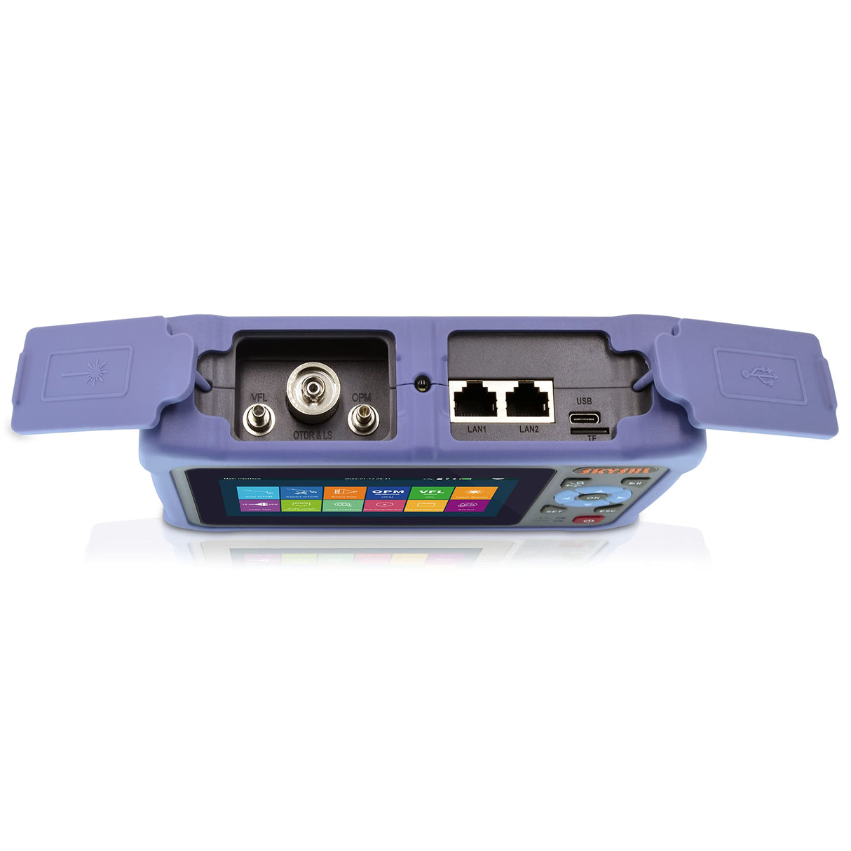 SKYSHL 1310nm/26dB+1550nm/24dB Probador de Fibra OTDR (Incorporado OPM+OLS+VFL+Rastreador RJ45+Event Map) SM Reflectómetro Óptico en el Dominio del Tiempo (SC+FC+ST+LC UPC&APC)-SS304T-2A