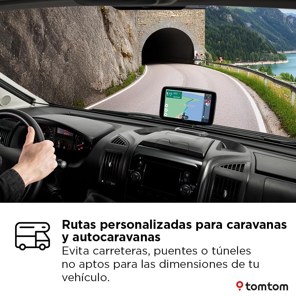 Tomtom GPS GO Camper Tour 2ª generación para Autocaravana y Caravana, Pantalla de 6" con PI para Autocaravana y Caravana, Actualización Wi-FI,Tráfico TomTom, Alertas de Zonas de peligro. Mapas Europa