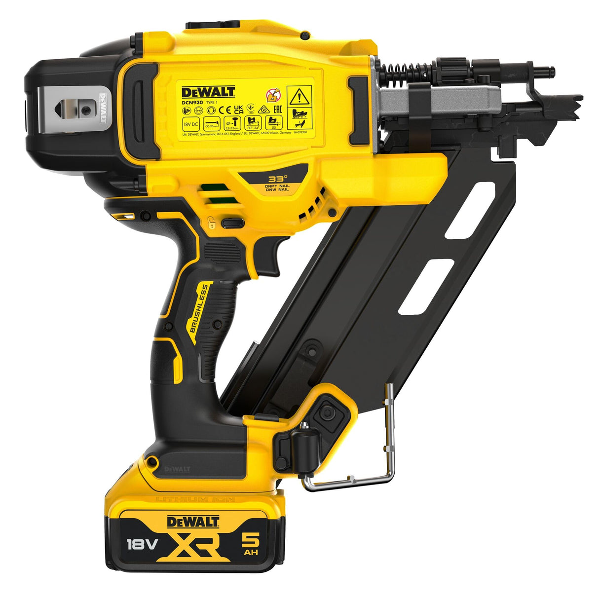 DEWALT DCN930P2-QW - Clavadora de Estructuras sin escobillas XR 18V con 2 baterías Li-Ion 5Ah