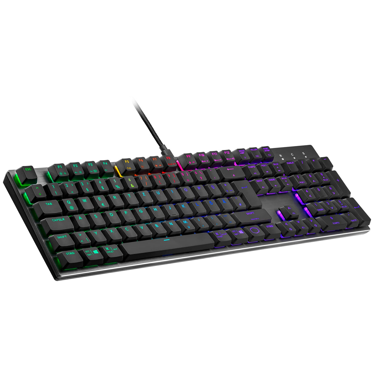 Cooler Master Teclado mecánico SK652 para Juegos, retroiluminación RGB, Control sobre la Marcha, Aluminio Cepillado, diseño alemán QWERTZ/Teclas Rojas