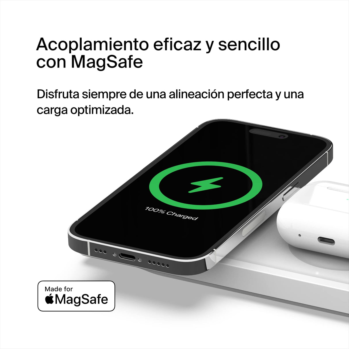 Belkin cargador MagSafe 3 en 1, certificación MFi, carga inalámbrica rápida portátil para serie de iPhone 15, iPhone 14, 13, 12, Apple Watch Series 9, 8 y posteriores, AirPods 2 y AirPods Pro