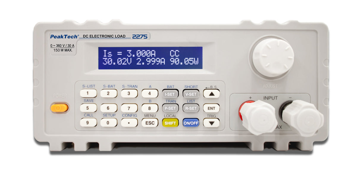PeakTech 2275 – Carga electrónica de CC programable de 150 W con pantalla LCD, adaptador USB a COM, prueba de carga dinámica, voltajes de CC de hasta 360 V, comprobador de descarga para baterías