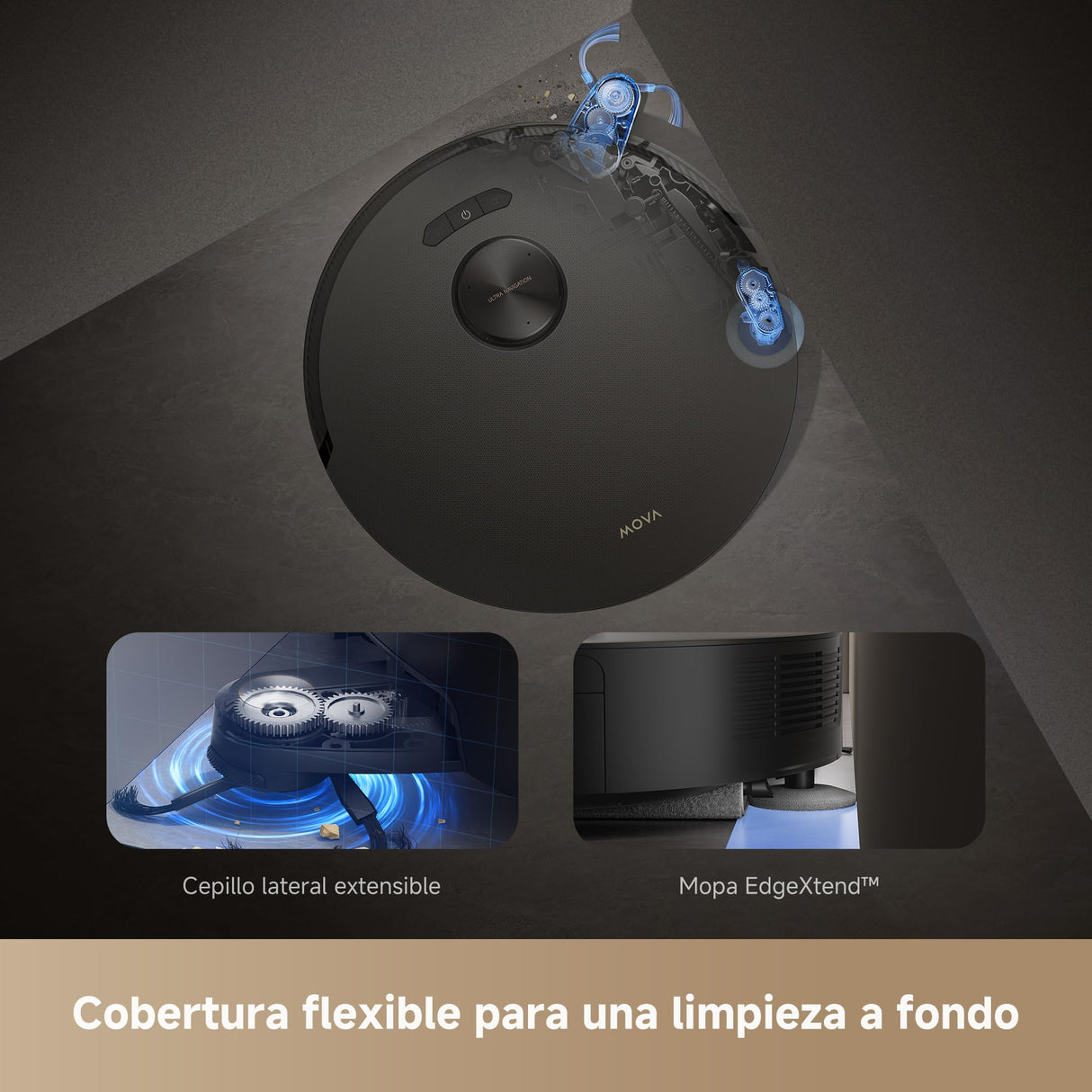 Mova Z50 Ultra Robot Aspirador 19000Pa Succión con mopa, Limpieza con Agua Fresca y 18N Presión, Autolimpieza con Agua Caliente 75℃, Mopa Levantable, Navegación DToF+IA RGB, Autovaciado