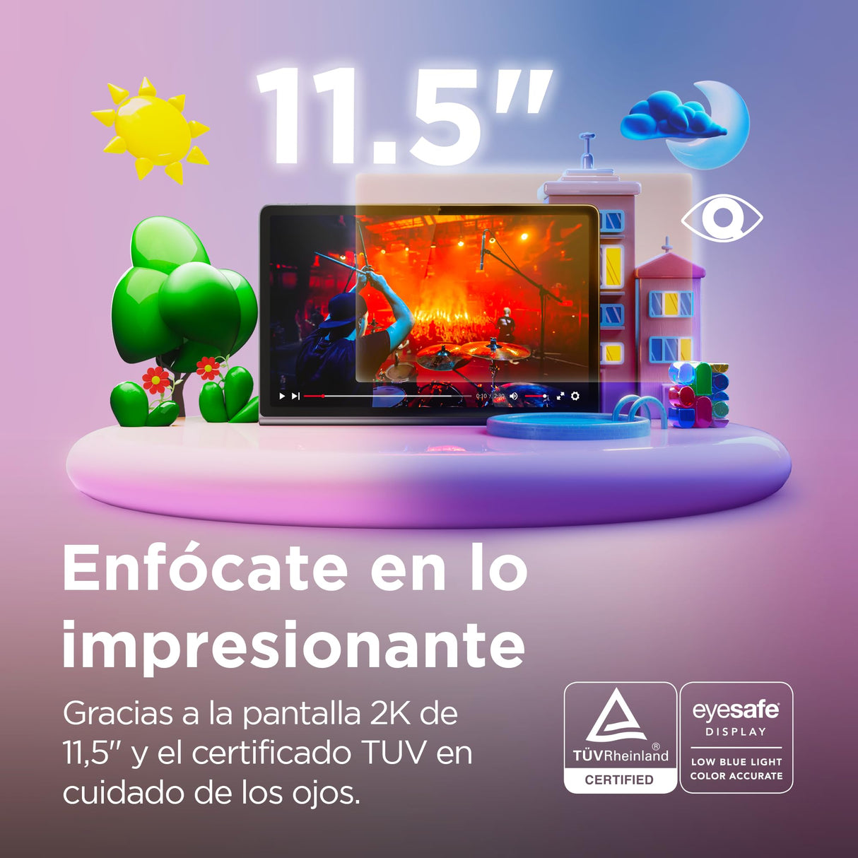 Lenovo Tab Plus - Tablet de 11.5" 2K 2000 x 1200 px IPS (MediaTek Helio G99 Octa Core, 8 GB RAM, 128 GB, 90 Hz, 8 Altavoces JBL Dolby Atmos, WiFi 5 + Bluetooth 5.2, Android 14) - Color Gris Luna