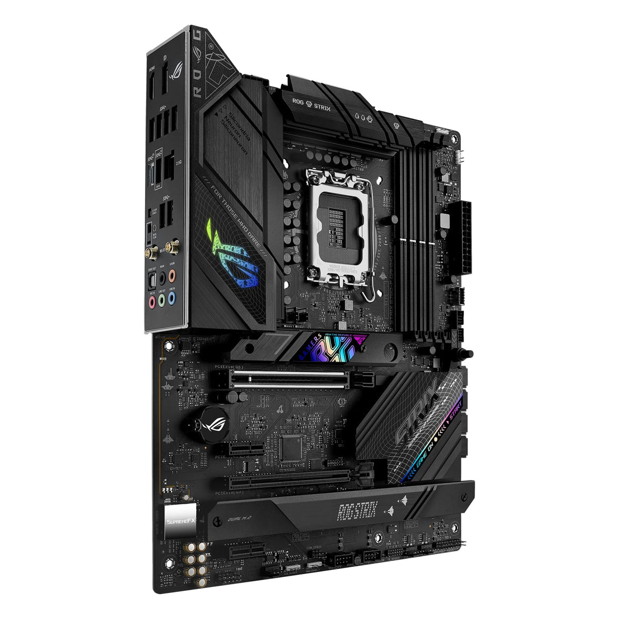 ASUS ROG Strix B760-F Gaming WiFi Placa Base Intel B760 (LGA 1700 ATX, 16+1 DrMOS, DDR5 hasta 7800 MT/s, PCIe 5.0, Tres Ranuras M.2, WiFi 6E, USB 3.2 Gen 2x2 Type-C y Aura Sync RGB), Negro