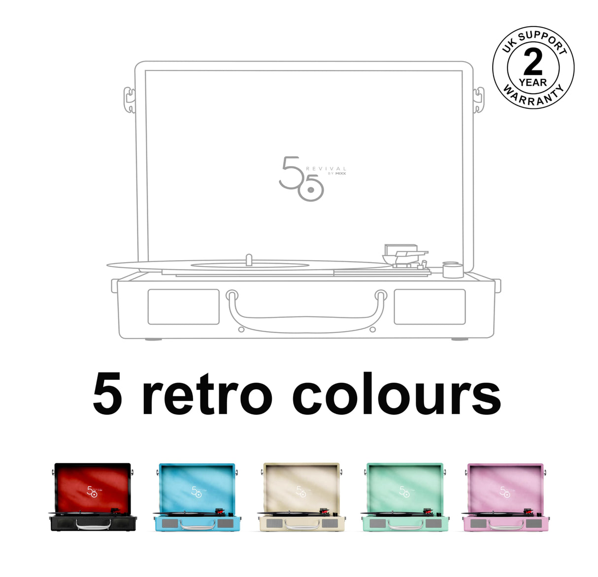 Mixx Audio - Platino de Vinilo portátil BT Revival 55 Stereo - Negro