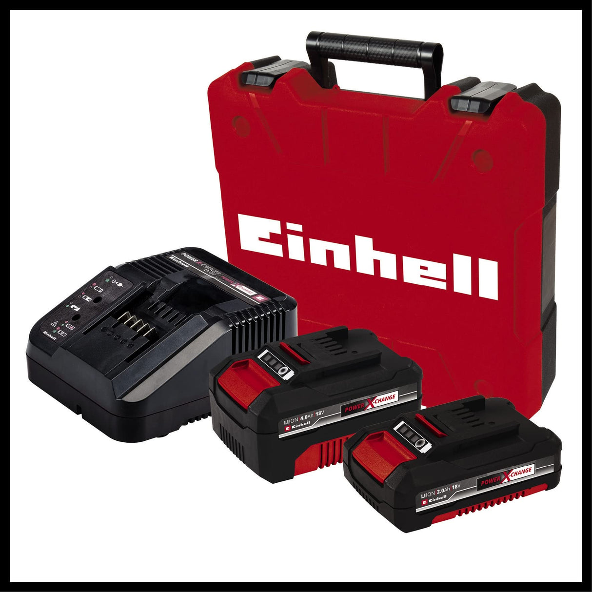 Einhell Taladro percutor con batería TE-CD 18/50 Li-i BL (2+4Ah) Power X-Change (18V, 50 Nm, motor sin escobillas, incl.1 batería de 2,0Ah y de 4,0 Ah y cargador rápido)