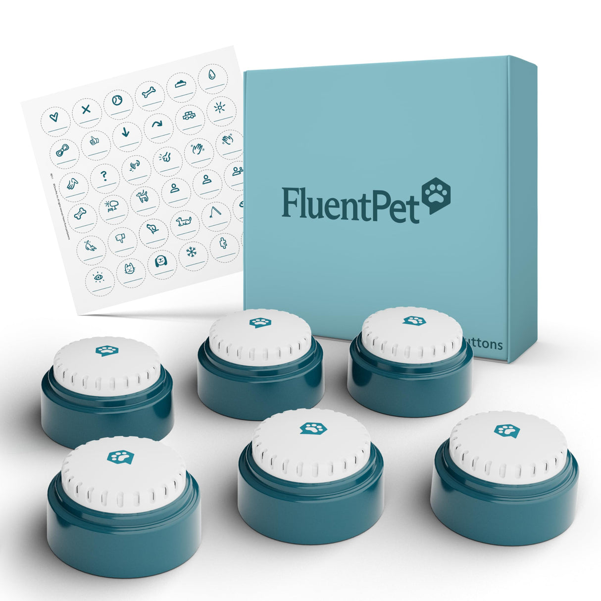 FluentPet Speak Up Buttons - Juego de botones de conversación para gatos y perros de última generación, paquete de 6 botones de comunicación fáciles de presionar para gatos y perros, botones grabables