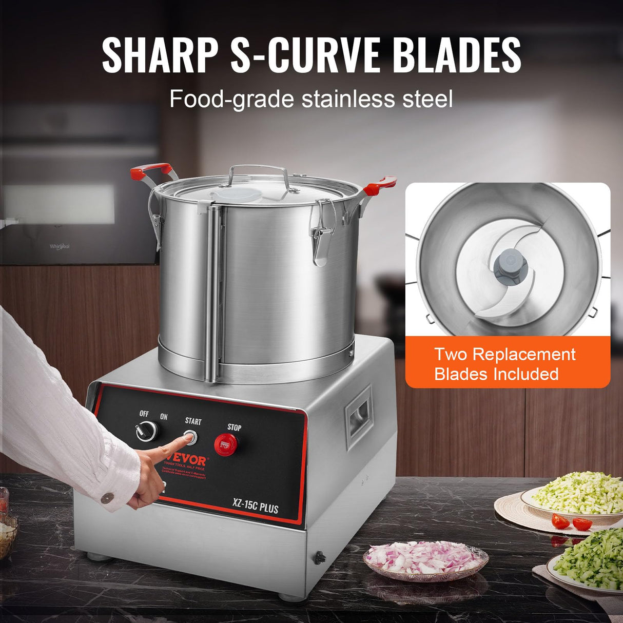 VEVOR Mezclador de Cocina Multifunción 1400 W Capacidad de 15 L Picadora Eléctrica de Acero Inoxidable Procesador de Alimentos para Verduras Frutas Preparación Culinaria Restaurante Hotel Cocina