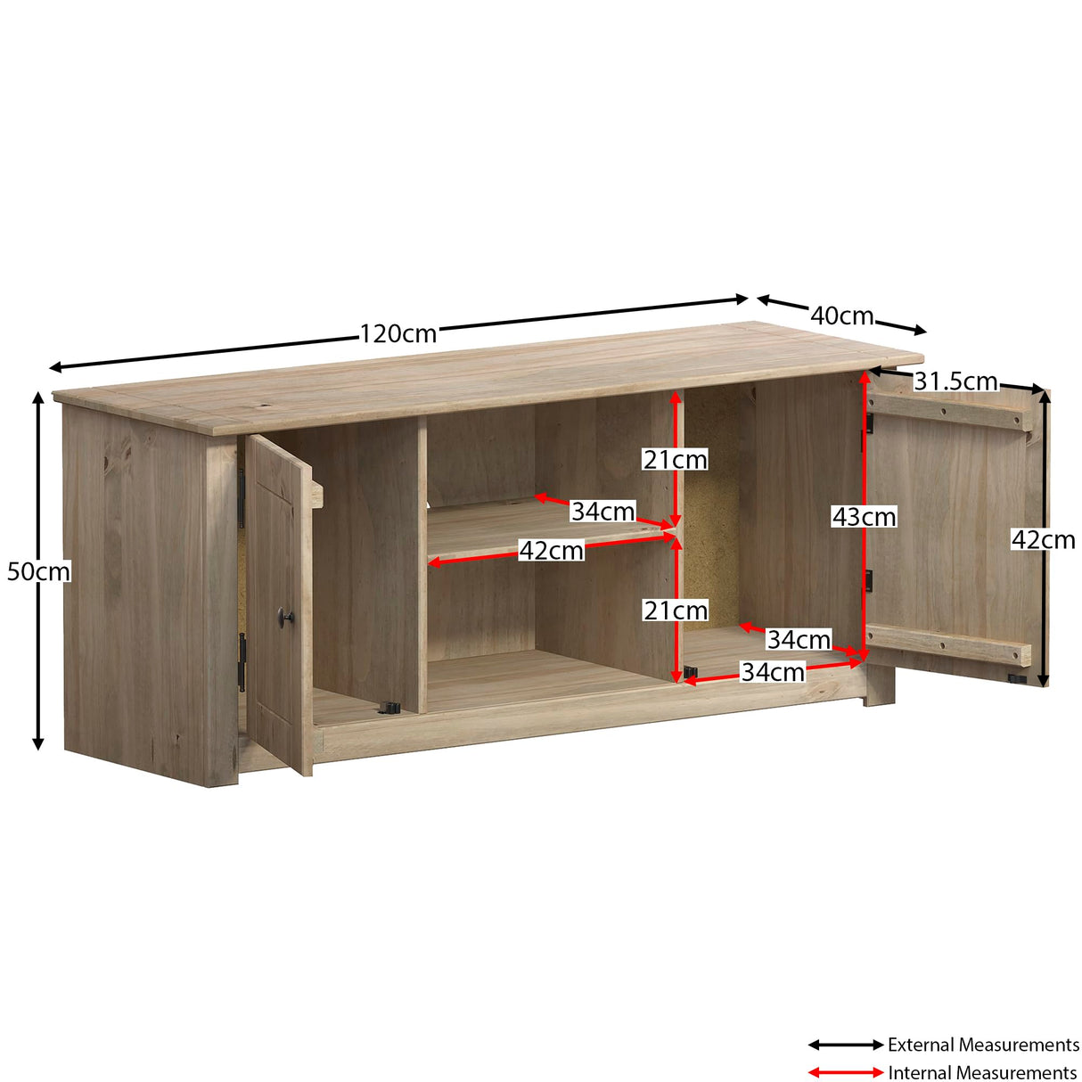 Panama Mueble para televisor con 2 Puertas y 1 Estante, Madera, Verde Pino, Dimensions (L*W*H): 120.0 x 40 x 50 cm
