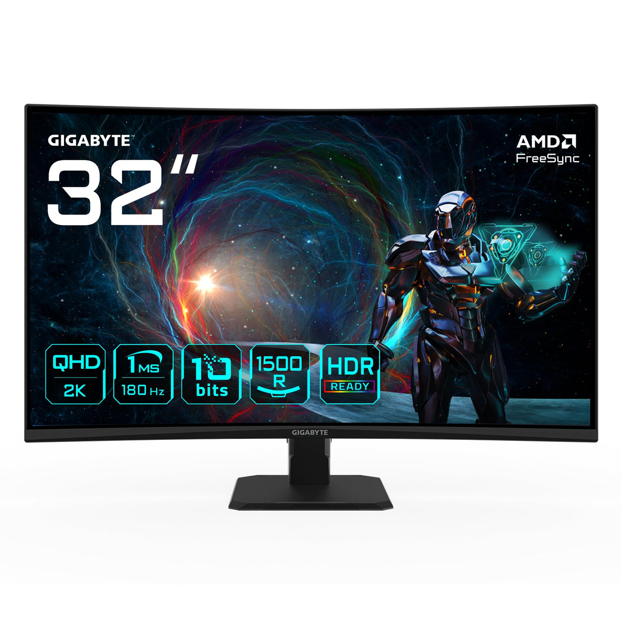 Gigabyte GS32QCA 31.5" Monitor Curvo para Gaming QHD - 2560 x 1440, 180Hz, 1ms, 250 CD/m², FreeSync, HDR Ready, HDMI 2.0, DisplayPort 1.4
