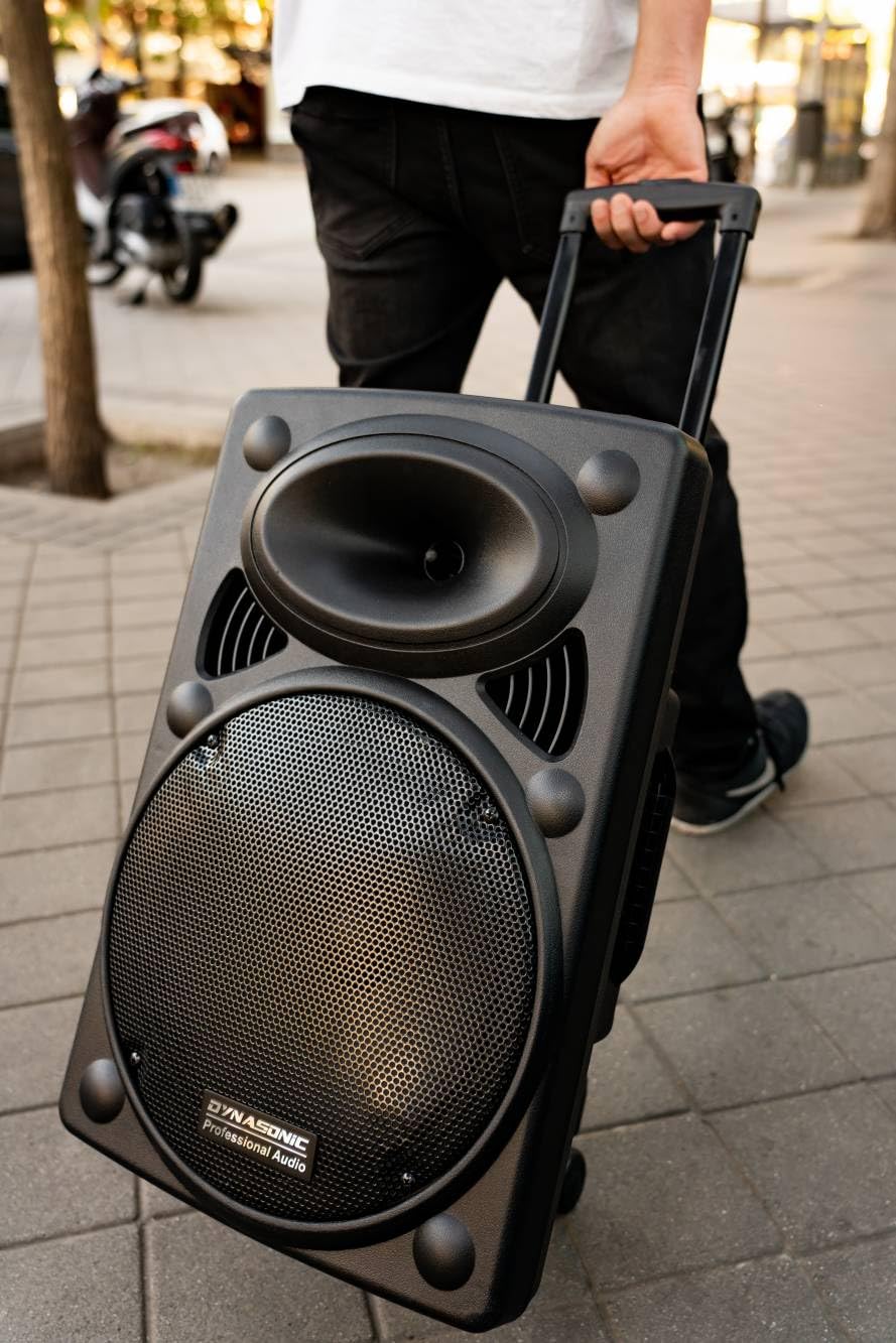 DYNASONIC - DYNAPRO 12 Plus (3ª Generación) Altavoz Bluetooth Portatil Profesional, Altavoz Bluetooth Potente 700W 2 microfonos Karaoke y Soporte Tablet