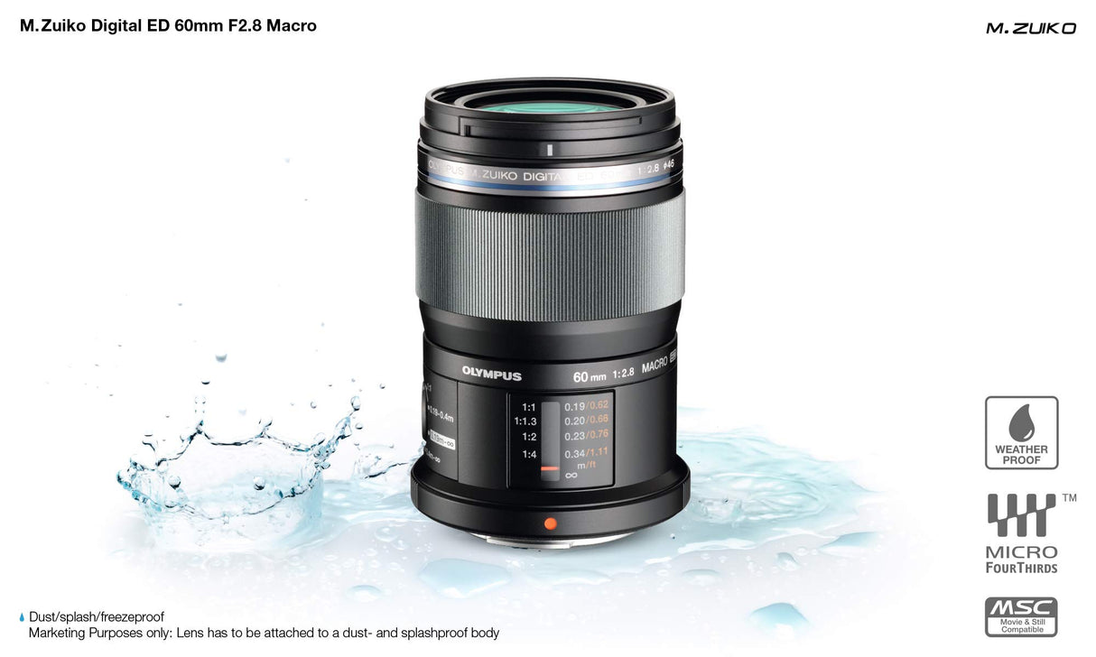 Objetivo Olympus M.Zuiko Digital ED 60 mm F2.8, zoom estándar, adecuado para todas las cámaras MFT (modelos Olympus OM-D & PEN, serie G de Panasonic), negro