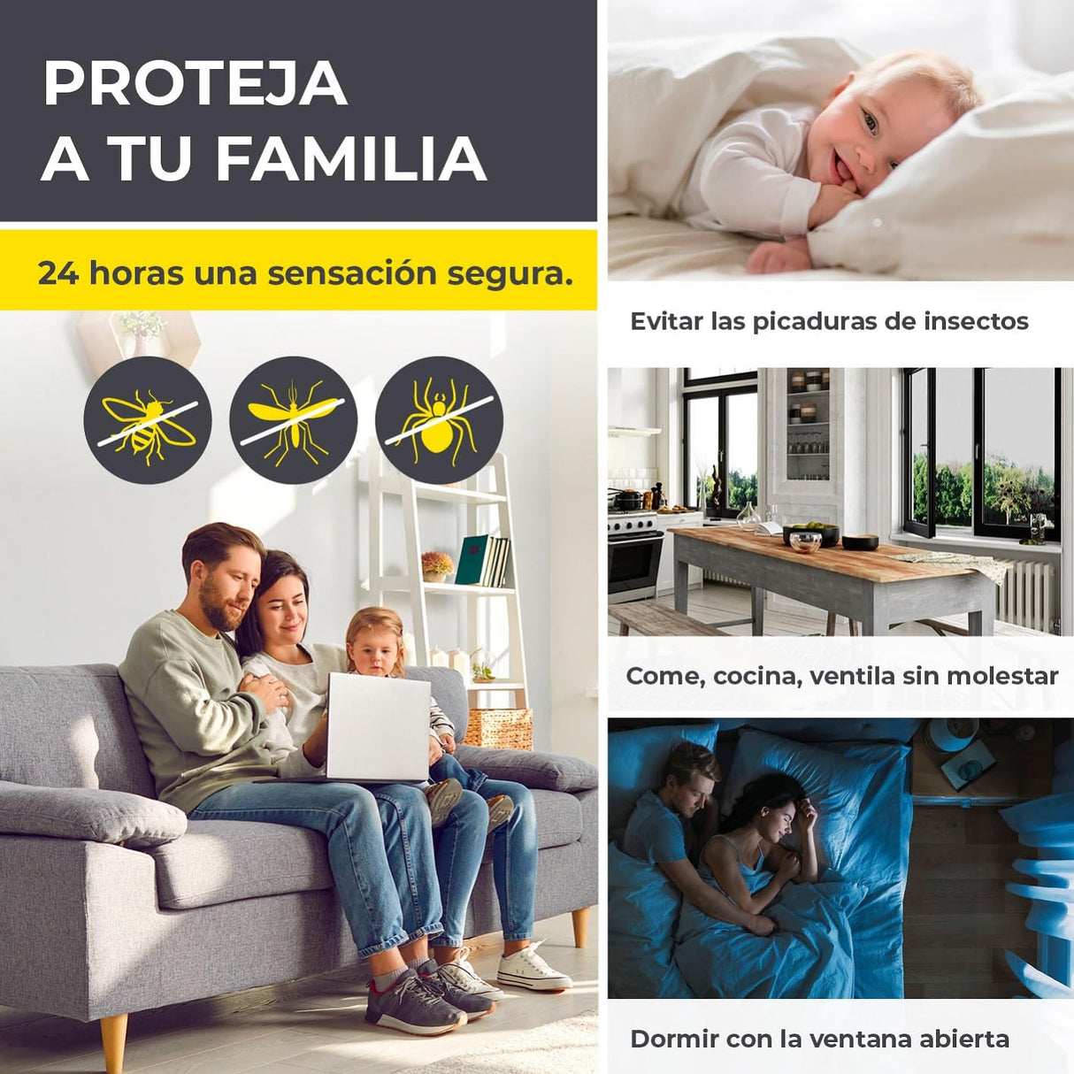 EASYmaxx Insect Protect | mosquitera telescópica | mosquitera ventana | con marco premontado | mosquitera extensible | red integrada | antracita | set de 4