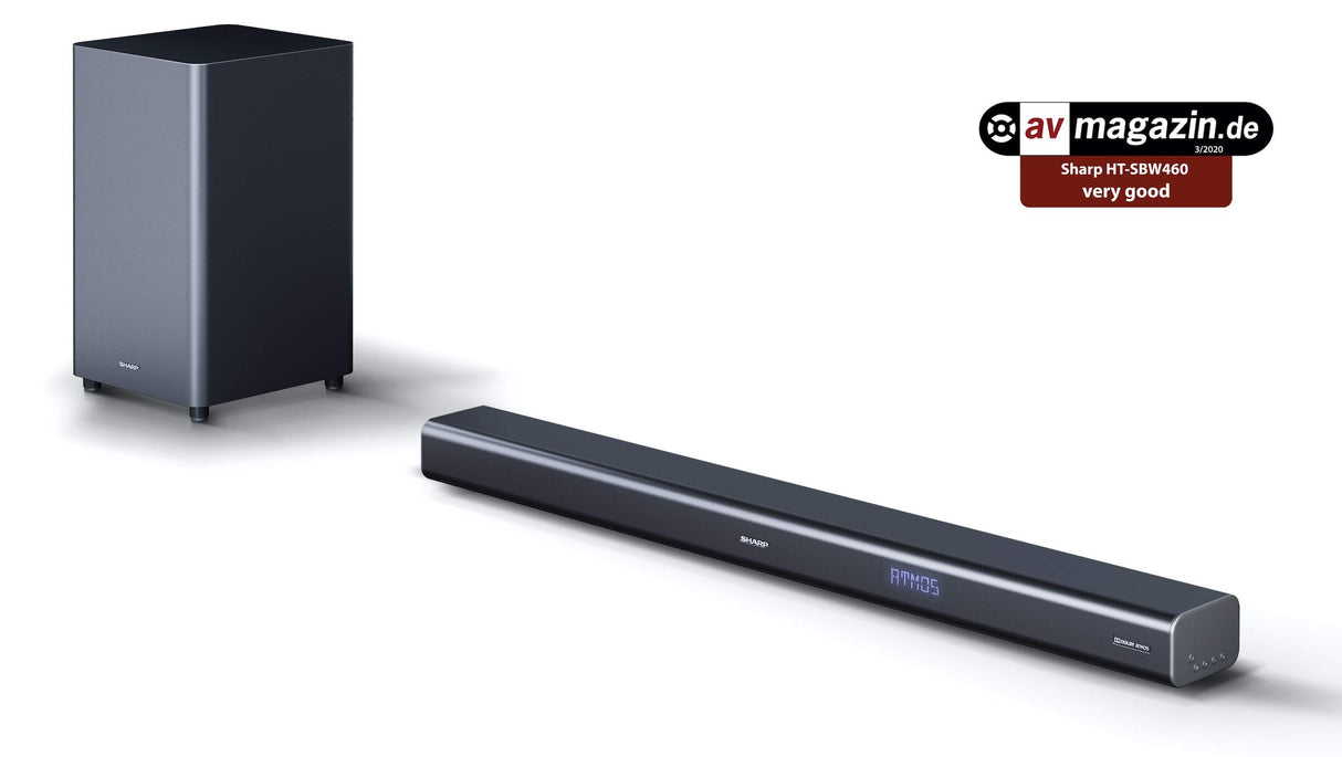 Sharp HT-SBW460, 3.1 Dolby Atmos, Barra de Sonido Envolvente Virtual 3D y subwoofer inalámbrico, Bluetooth, Experiencia 4K, HDMI ARC/CEC, Potencia máxima Total de Salida: 440w, Color Negro