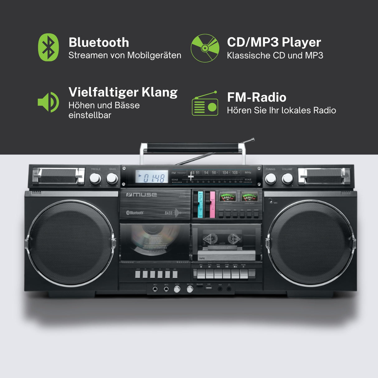 M-380 GB Radio CD, Cassette grabador BT USB