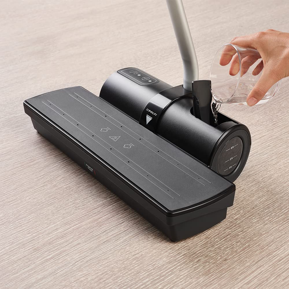 Polti Moppy Black Premium, Mopa a Vapor Sin Cable, para todos los Suelos y Superficies Verticales Lavables, Potencia 1500 W, Capacidad Depósito 0,7 L, Paños Incluidos, Negro