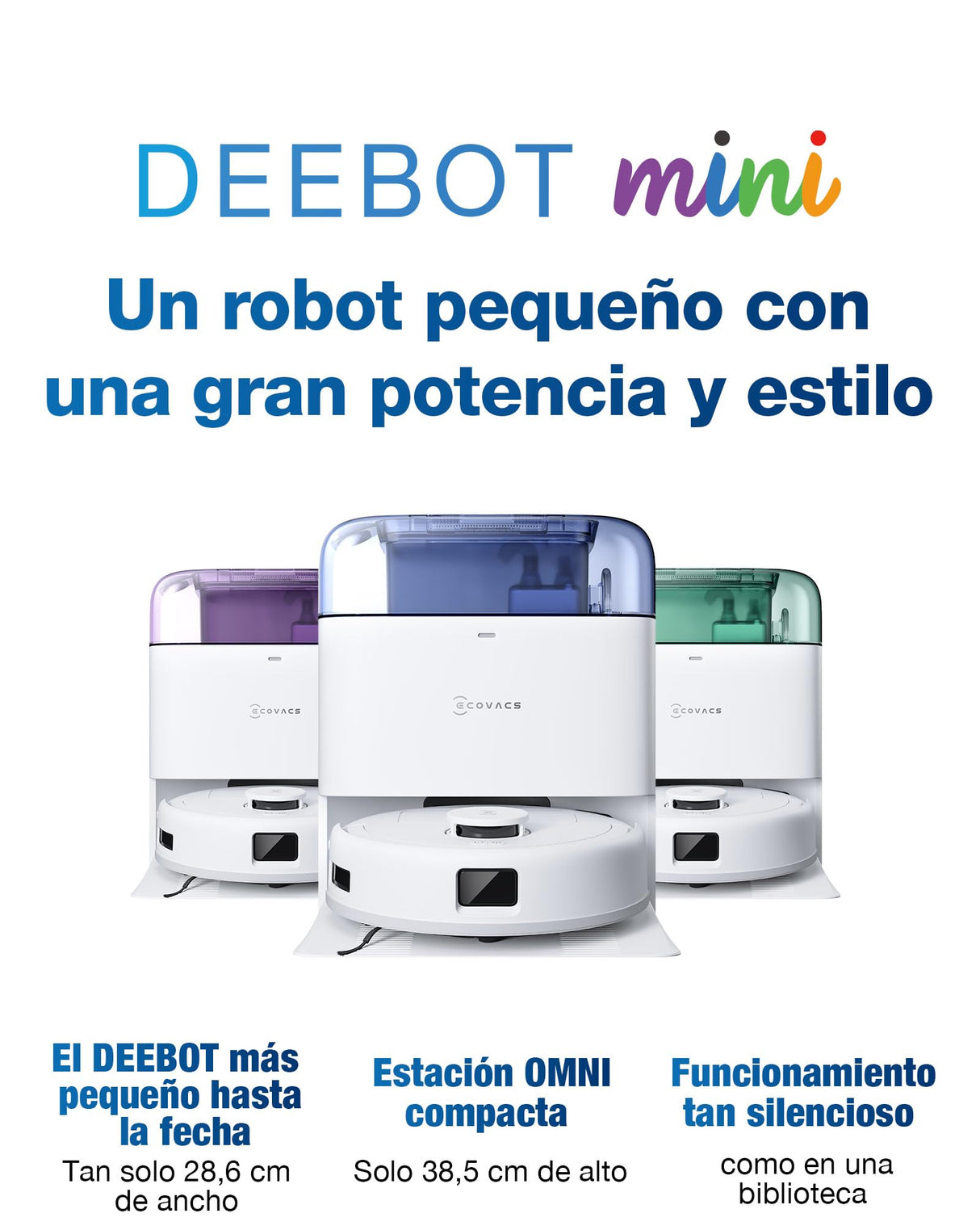 ECOVACS DEEBOT Mini Robot Aspirador y fregasuelos, succión de 9000 Pa, Antienredos ZeroTangle 2.0, TrueMapping 2.0, Secado a 45 ℃, autovaciado, fregado Inteligente, autolimpieza, Azul