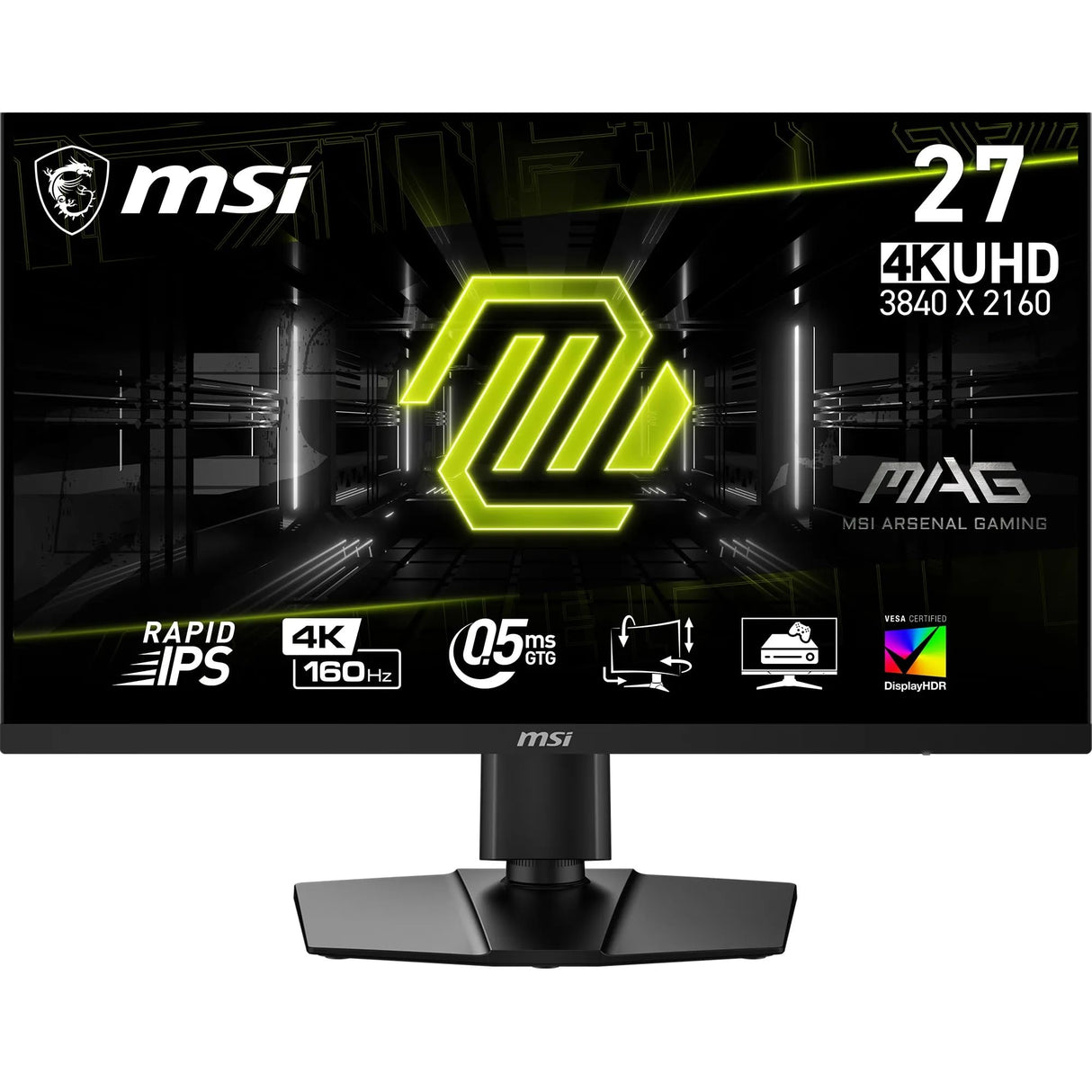 MSI mag 274UPF E2 Monitor UHD Gaming de 27 Pulgadas, Panel IPS rápido de 3840 x 2160, 160 Hz / 0,5 ms (GtG, mín sRGB del 133%, Diseño sin Marco, VESA DisplayHDR 400, DisplayPort