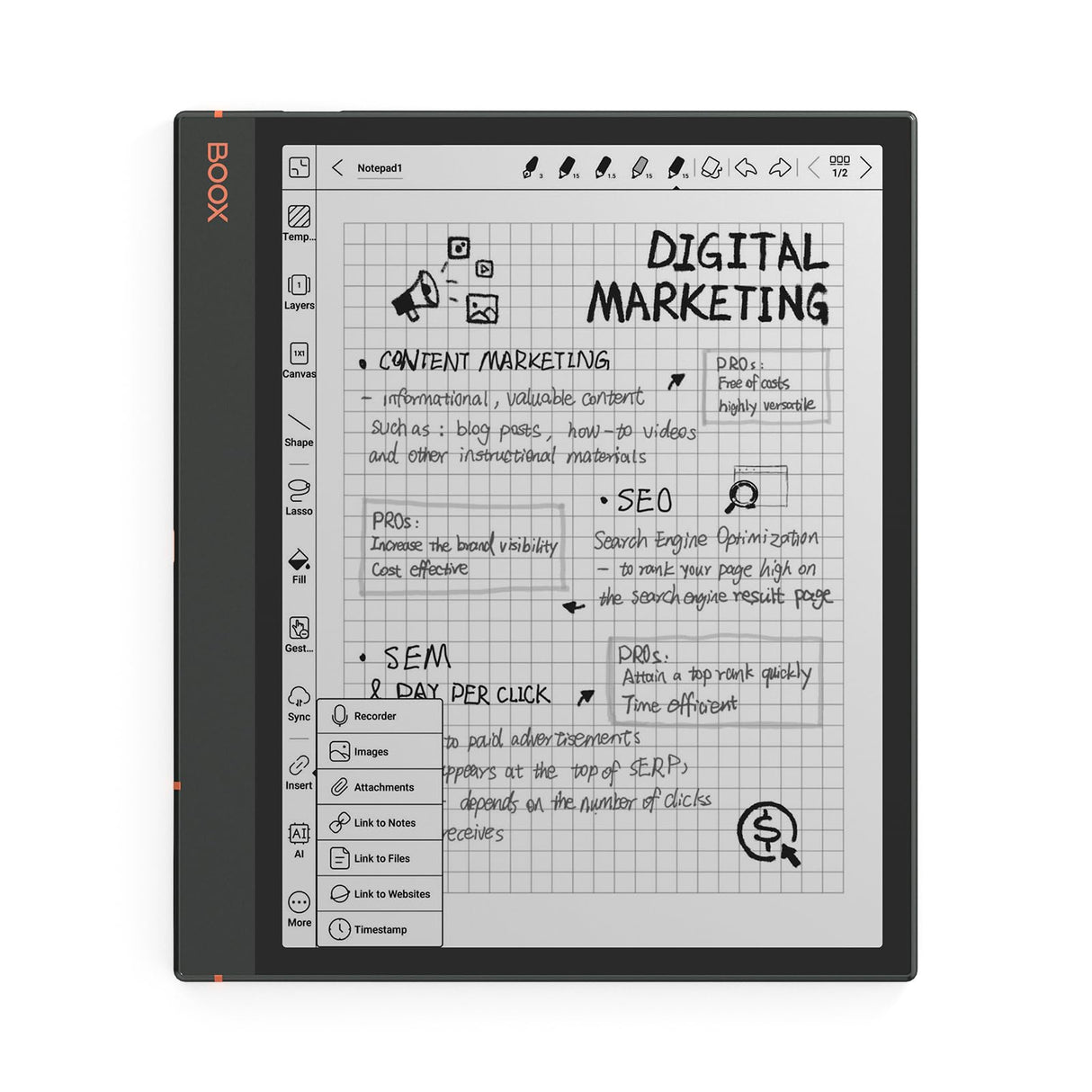 BOOX Tablet Note Air3 10.3 Pulgadas Monocromo ePapel Tablet 64 GB Android 12 E-Ink G-Senser WiFi (227 ppi)