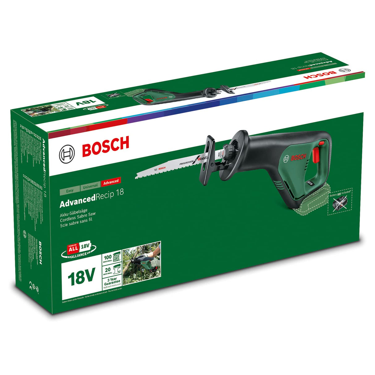 Bosch Home and Garden sierra sable a batería AdvancedRecip 18 (1 batería 2,5Ah, sistema de 18 V, en caja) Forrest Green