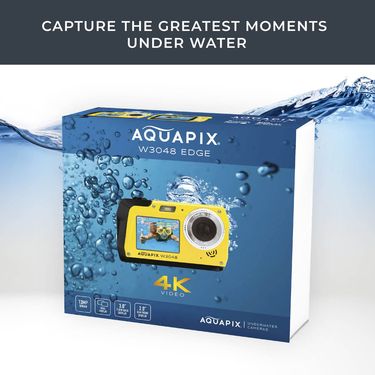 Easypix W3048 Edge Yellow - Cámara Sumergible, 48MP Doble Pantalla