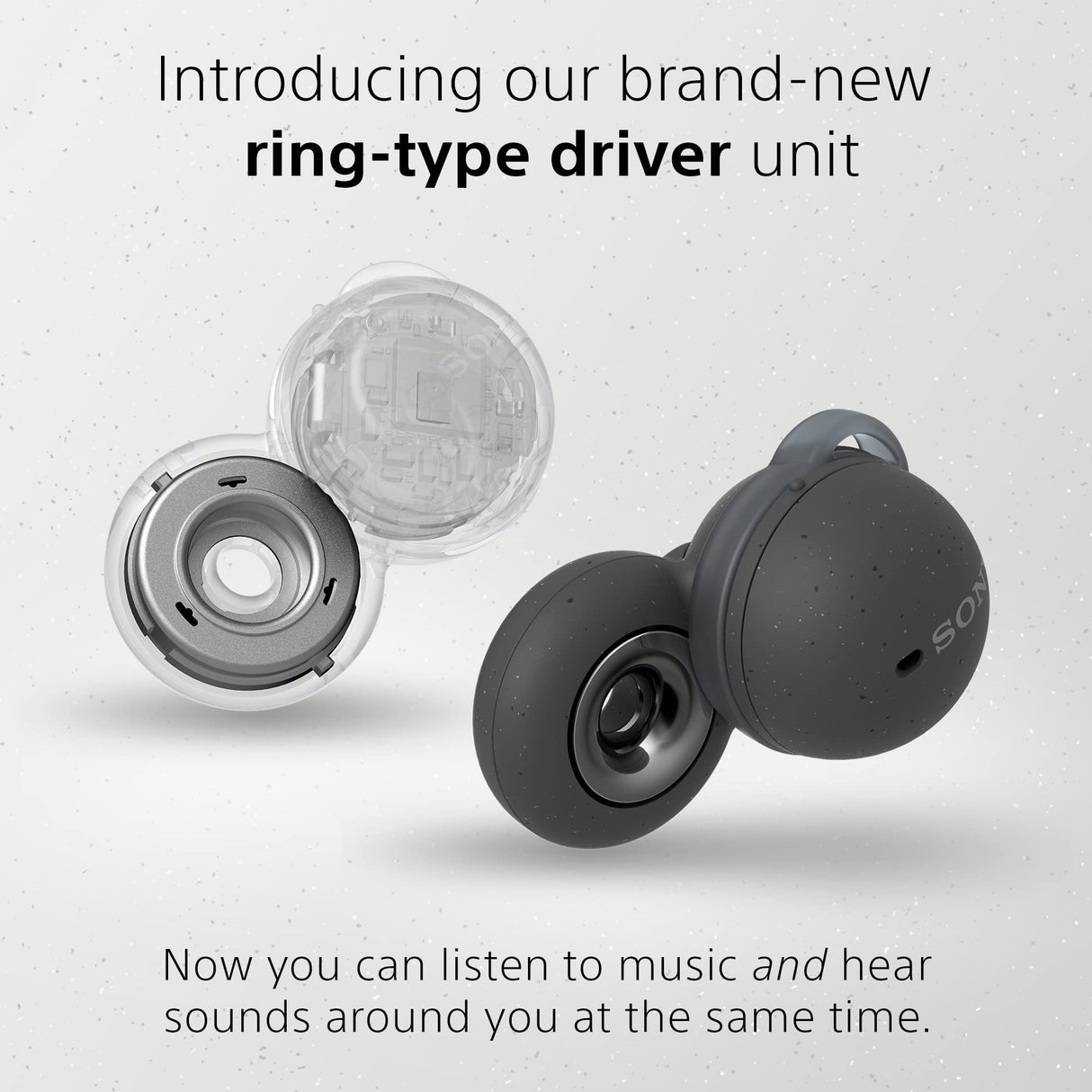 Sony LinkBuds - Innovadores auriculares Inalámbrico con diseño de anillo abierto que te mantienen conectado al mundo que te rodea, sin necesidad de quitártelos, Color Gris