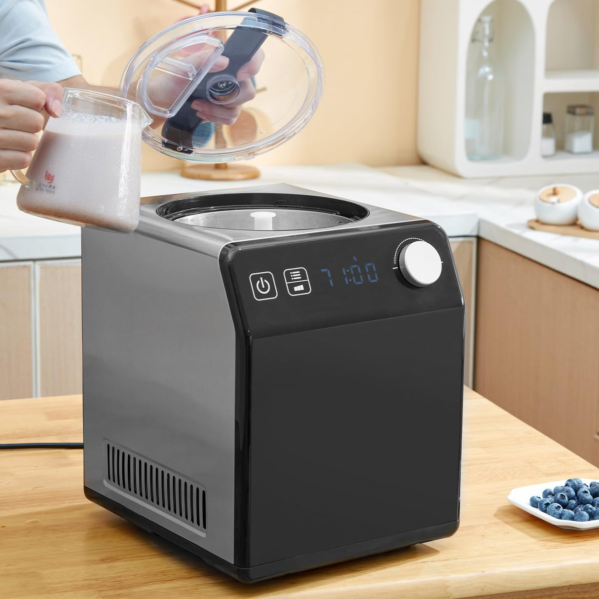 VEVOR Máquina Automática para Hacer Helados 2L Heladera Eléctrica Profesional 180W Máquina para Hacer Helados Pantalla LCD Preparación Rápida sin Precongelación para Hacer Sorbete Yogur Helado, Negro