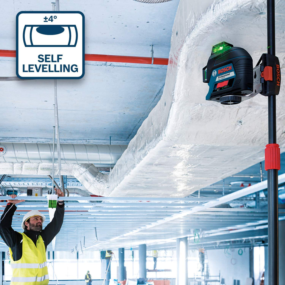 Bosch Professional Nivel láser GLL 3-80 G (láser verde, interior, alcance: hasta 30m, 4 pilas AA, maletín)