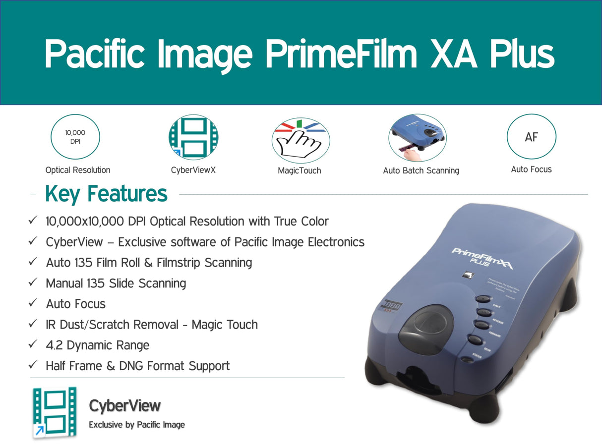 Pacific Image PrimeFilm XA Plus Escáner de películas. Escáner de películas y Diapositivas de 35 mm. Velocidad de escaneo más rápida. Escaneo automático de películas en Rollo y Tiras de película.