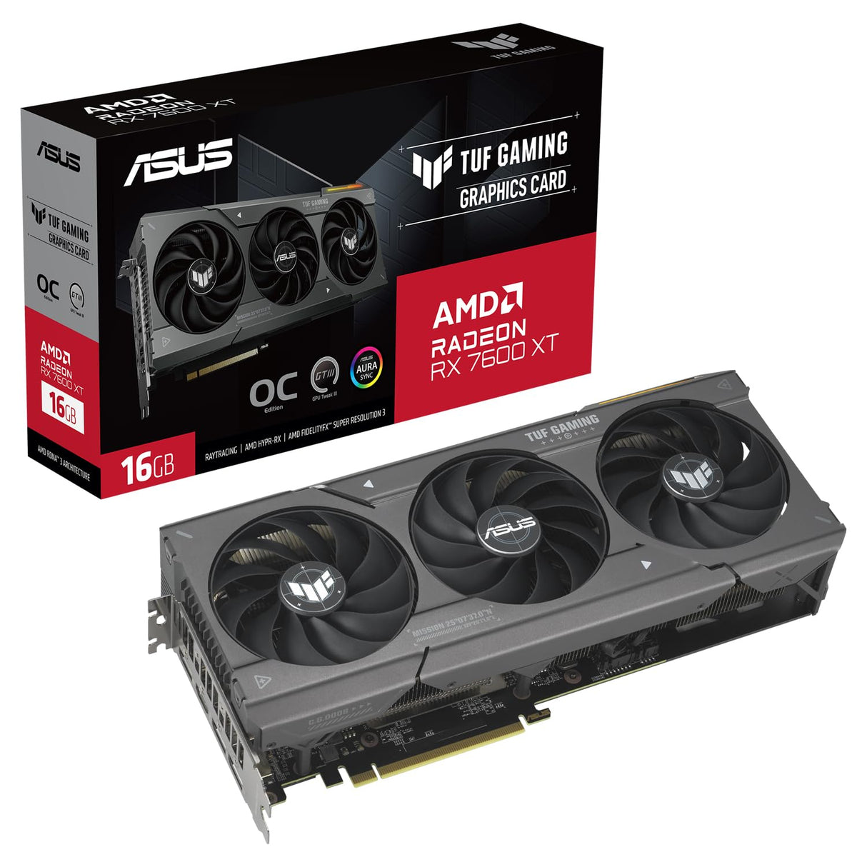 ASUS TUF Gaming Radeon RX 7600 XT OC Edition 16GB GDDR6 - Tarjeta gráfica (PCIe 4.0, 16GB GDDR6, HDMI 2.1, DisplayPort 2.1)