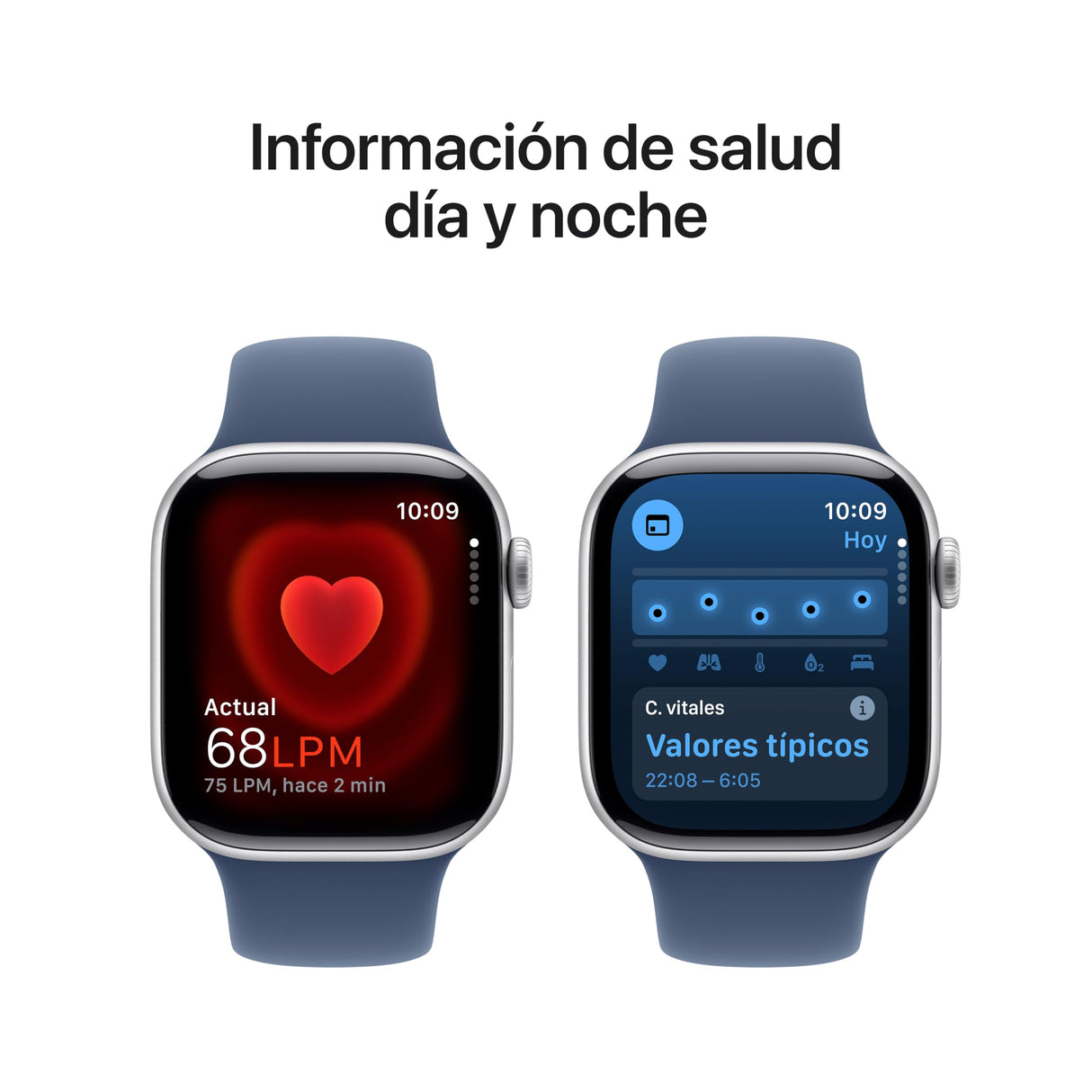 Apple Watch Series 10 GPS Smartwatch con Caja de Aluminio Plata de 42 mm y Correa Deportiva Azul Denim - Talla S/M. Monitor de entreno, App ECG, Pantalla Retina Siempre Activa
