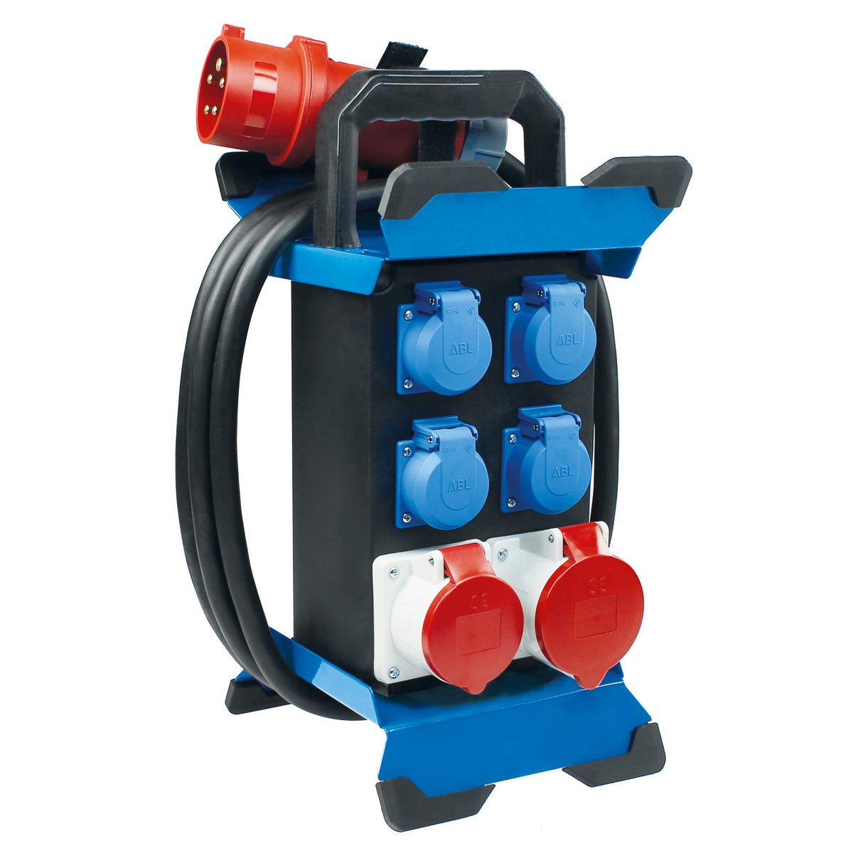 as - Schwabe 60963 - Distribuidor de corriente portátil (enchufe CEE 13 + 4 tomas schuko + 2 enchufes CEE + FI/RCD, IP44, fabricado en la UE I 60963)