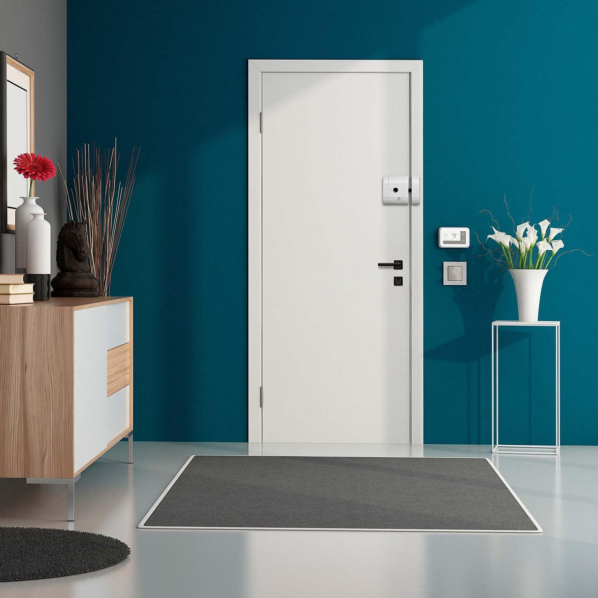 Cerradura electrónica invisible de alta seguridad int_LOCK PRO. Acabado blanco mate. Abre con tu smartphone. No incluye mandos.