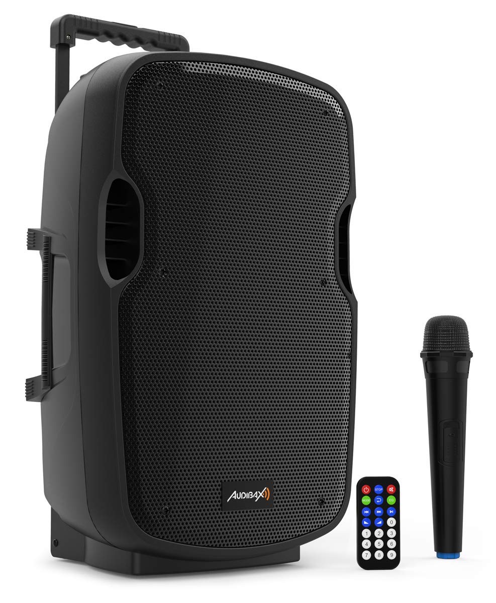 Audibax Denver 10 Altavoz Activo PA 10” con Bateria, Ruedas + 1 Micro Inalambrico Mano