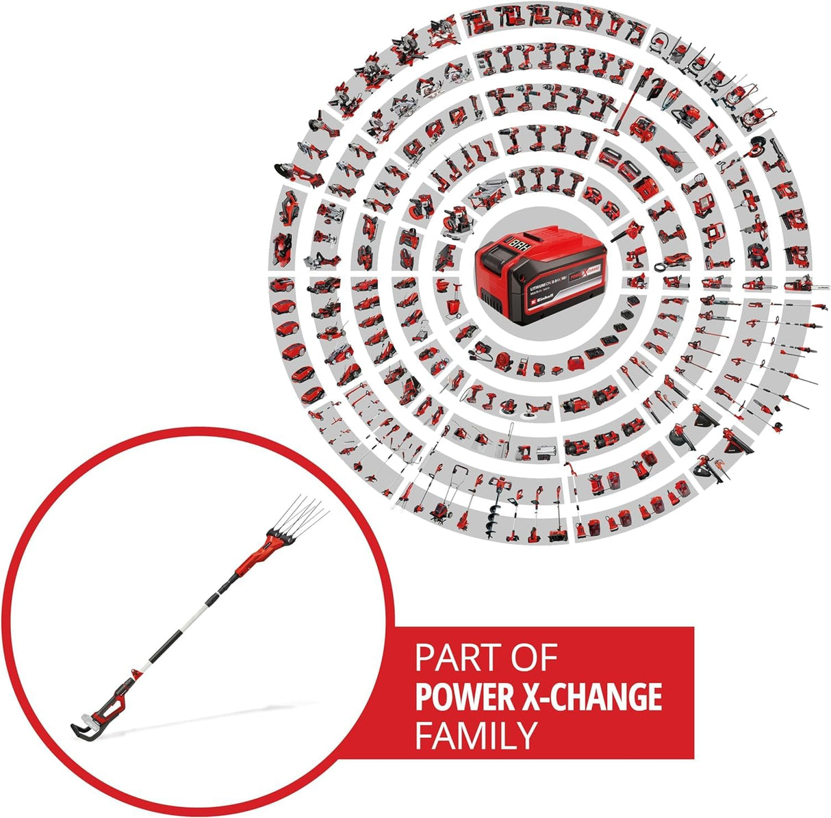 Einhell Vareador de aceitunas con batería GE-FS 18/53 Li-Solo Power X-Change (18 V, 53 cm de anchura de trabajo, 310 cm de longitud total, telescópico, dientes intercambiables, sin batería)
