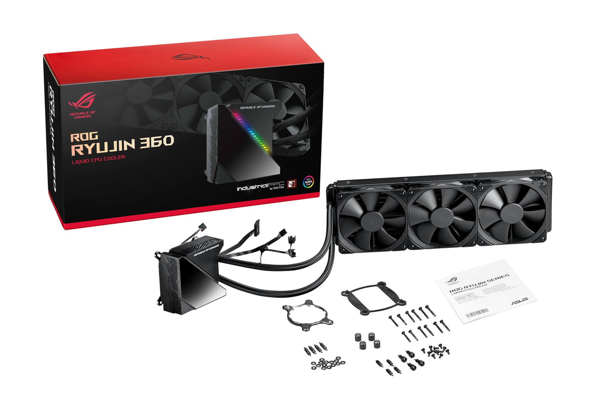 ASUS ROG RYUJIN 360 - Sistema de refrigeración líquida de CPU con Oled de color, AURA Sync RGB, tubo de goma reforzado de 38 cm, ventiladores iPPC Noctua Industrial PWM de 120 mm