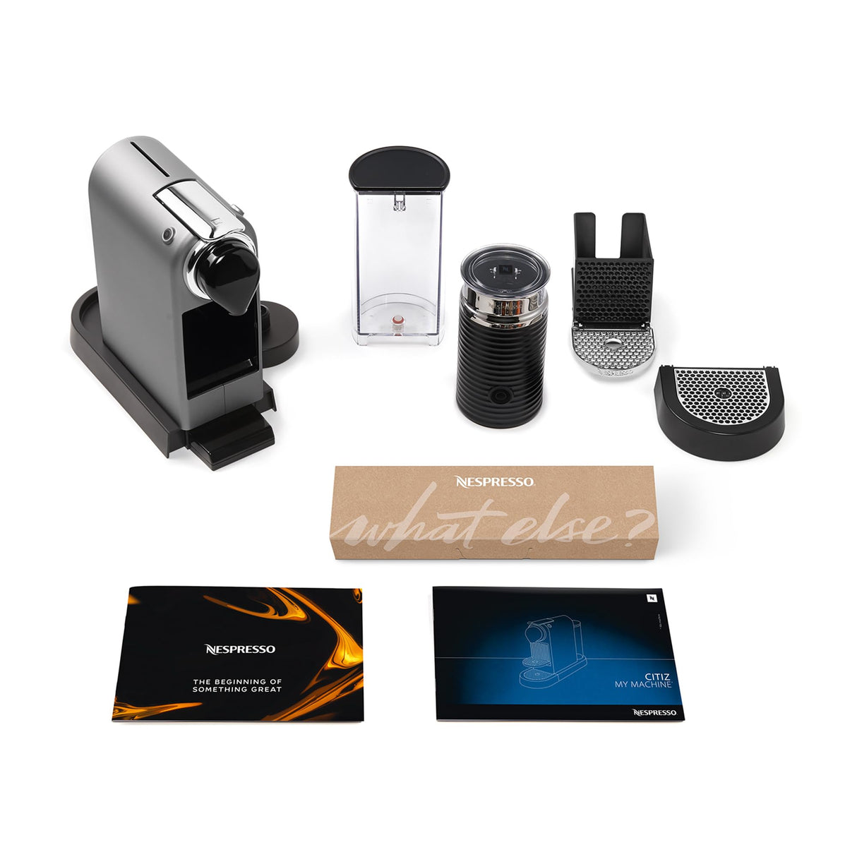Krups Nespresso Citiz & Milk XN761B - Cafetera de cápsulas monodosis, con 19 bares de presión, thermoblock, capacidad 1L, función automática, con Aeroccino, color Plata, incluye pack de bienvenida